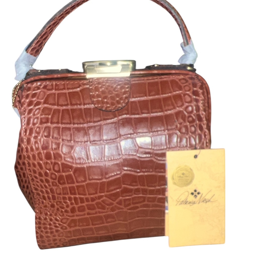 Patricia Nash Brown Croc-Embossed Satchel with Gold-Tone Clasp